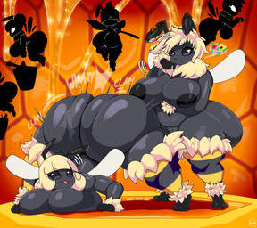 antennae_(anatomy) anthro ass_clapping bangs big_breasts big_butt black_eyes blonde_hair breasts butt female food hair hive honey_(food) huge_breasts huge_butt huge_hips huge_thighs hyper hyper_butt insect_wings nipples non-mammal_breasts non-mammal_nipples nude nude_female shortstack solo thick_thighs twerking wide_hips wings kirbot12 bbbb arthropod bee hymenopteran insect absurd_res hi_res