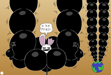 4_fingers abs anthro astronomical_hyper bar_emanata big_muscles big_pecs black_body crossbar_emanata dialogue earth emanata femboy fingers flash_emanata flexing flexing_bicep flexing_both_biceps glistening glistening_body growth half-closed_eyes huge_muscles huge_pecs hyper hyper_biceps hyper_muscles hyper_pecs logo male mask muscle_growth muscular narrowed_eyes pecs planet small_waist solo speech_bubble text wasp_waist thatdawgmurray purthiel_the_bunny_slasher lagomorph leporid mammal rabbit 2025 aliasing artist_logo artist_name digital_media_(artwork) hi_res signature translated ukrainian_text