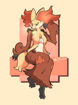 anthro breasts embarrassed female female_anthro fur inner_ear_fluff looking_at_viewer medium_breasts orange_body orange_fur sitting solo tuft kaypawz nintendo pokemon delphox generation_6_pokemon pokemon_(species) 3:4 absurd_res hi_res