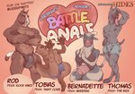 anthro balls battle_anale_(laser) bernadette_(laser) bottomwear bovid bovine breasts breasts_and_teats bulge canid canine canis cattle clothing crop_top detailed_bulge domestic_dog english_text equid equine female genital_outline genitals group hi_res horse jockstrap laser_(artist) licking licking_lips long_tongue male mammal muscular muscular_anthro muscular_male mustelid nipples open_mouth otter paws penis_outline rod_(laser) shirt shorts smile speedo swimwear teats text thomas_(laser) toby_(laser) tongue tongue_out topwear udders underwear