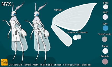 4_arms anthro blue_eyes breasts exoskeleton female multi_arm multi_limb nipples nude solo text white_body white_wings wings the_nameless_guy nyx_(the_nameless_guy) arthropod insect lepidopteran moth 5:3 english_text hi_res model_sheet