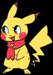 ambiguous_gender brown_eyes cheek_spots eyelashes heart_symbol open_mouth open_smile pupils red_cheeks red_scarf scarf smile solo standing tail white_pupils yellow_body yellow_tail flavia-elric nintendo pokemon flavia_(flavia-elric) generation_1_pokemon pikachu pokemon_(species) 2022 alpha_channel digital_media_(artwork)