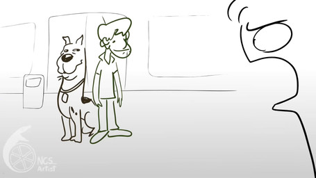 clothed clothing detective group humor inside lying male profanity shitpost simple_background text trio white_background ncs hanna-barbera scooby-doo_(series) fred_jones scooby-doo shaggy_rogers canid canine canis domestic_dog human mammal 16:9 2025 2d_animation animated artist_name hi_res meme short_playtime sound watermark webm widescreen