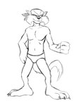 anthro barefoot briefs briefs_only claws clothed clothing feet male mask navel simple_background smile solo topless underwear underwear_only white_background thegreatmatsutzu hanna-barbera swat_kats jake_clawson domestic_cat felid feline felis mammal black_and_white monochrome sketch