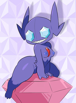 areola arm_tuft blue_areola blue_nipples breasts butt chest_gem elbow_tuft female female_humanoid gem gem_eyes grin looking_at_viewer nipples nude nude_female nude_humanoid pattern_background pink_gem pose puffy_nipples sharp_teeth simple_background smile solo straddling teeth thick_thighs tuft dedazzdizzy nintendo pokemon generation_3_pokemon humanoid pokemon_(species) sableye 2025 full-length_portrait hi_res pinup portrait