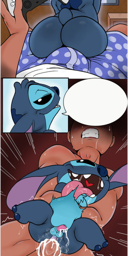anal anal_orgasm anal_penetration animal_genitalia animal_penis anthro anthro_penetrated anus balls bedroom_eyes blue_body blue_fur blue_nose bodily_fluids bottomwear boxers_(clothing) boxers_down bulge butt clenched_teeth clothing controller cum cum_from_ass cum_in_ass cum_inflation cum_inside cum_on_penis cum_string cum_while_penetrated cumshot dialogue ejaculation electronics erection feet first_person_view from_behind_position fur game_controller gaming genital_fluids genitals half-closed_eyes hands-free holding_controller holding_game_controller holding_object holding_partner human_on_anthro human_penetrating human_penetrating_anthro inflation interspecies larger_human looking_back looking_pleasured male male/male male_penetrated male_penetrating male_penetrating_male narrowed_eyes nude open_mouth orgasm orgasm_face penetration penile penile_penetration penis penis_size_difference playing_video_game playstation_controller rear_view saliva saliva_string seductive sex shirt shorts sitting size_difference small_penis smaller_anthro smaller_penetrated standing standing_sex sweat sweatdrop tail tears tears_of_pleasure teeth television text tongue tongue_out topwear underwear wireless_controller theoryofstrings capcom disney dualsense lilo_and_stitch playstation playstation_5 sony_corporation sony_interactive_entertainment street_fighter street_fighter_iii:_3rd_strike stitch_(lilo_and_stitch) alien experiment_(lilo_and_stitch) human mammal absurd_res comic digital_media_(artwork) english_text hi_res