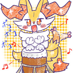 afterimage ambiguous_anthro ambiguous_gender anthro biped blush blush_stickers bongo_drum dipstick_tail drum food front_view looking_at_viewer markings musical_instrument musical_note musical_symbol object_in_tail onomatopoeia open_:3 open_mouth open_smile percussion_instrument playing_drum playing_music shrimp_(food) simple_background smile solo sound_effects symbol tail tail_markings text annyui0611 nintendo pokemon braixen canid generation_6_pokemon mammal pokemon_(species) 1:1 2024 digital_drawing_(artwork) digital_media_(artwork) hi_res japanese_description japanese_text portrait three-quarter_portrait translated translated_description