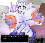 anthro areola areola_slip big_areola big_breasts big_nipples breasts erect_nipples female huge_areola huge_breasts huge_nipples hyper hyper_breasts nipples slightly_chubby slightly_chubby_female solo text thick_thighs mirukiblue deltarune undertale undertale_(series) toriel boss_monster_(undertale) bovid caprine mammal digital_media_(artwork) english_text