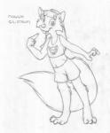 anthro barefoot biped bottomwear buckteeth clothing crop_top digitigrade feet female fluffy fluffy_tail front_view gesture hair hand_gesture long_hair looking_at_viewer midriff open_mouth pointing pointing_at_head pointing_at_self shirt shorts simple_background smile solo standing tail teeth text topwear white_background young young_anthro mizzyam maggie_gilstrum mammal rodent sciurid tree_squirrel absurd_res english_text graphite_(artwork) greyscale hi_res monochrome traditional_media_(artwork)