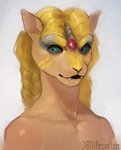 anthro blonde_hair blue_eyes braided_hair fur grey_background hair long_hair looking_at_viewer male simple_background solo tan_body tan_fur zabity_(artist) albion_(game) blue_byte_(game_developer) drirr_(albion) alien felid feline iskai_(albion) mammal bust_portrait digital_media_(artwork) digital_painting_(artwork) painting_(artwork) portrait signature