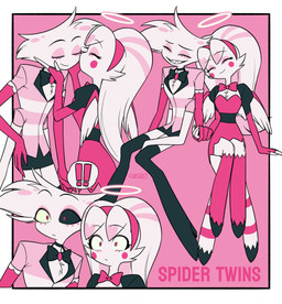 4_arms chest_tuft clothed clothing duo eyes_closed feathered_wings feathers female hand_holding kiss_on_cheek kissing male multi_arm multi_limb tuft wings enaic31 hazbin_hotel hellaverse angel_dust molly_(hazbin_hotel) angel arachnid arthropod demon humanoid spider hi_res brother_(lore) brother_and_sister_(lore) sibling_(lore) sister_(lore)