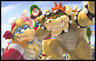anthro beak bite biting_lip biting_own_lip blue_eyes claws clothing cloud day eyewear flower gloves group hair handwear hat headgear headwear male open_mouth open_smile orange_eyes plant pose red_eyes red_hair rose_(flower) self_bite selfie sharp_teeth shell smile sunglasses teeth toe_claws dahecksajerry kirby_(series) mario_bros nintendo super_smash_bros. bowser king_dedede kirby luigi alien avian human koopa mammal scalie waddling_head 2019
