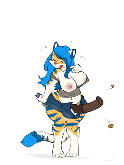 animal_genitalia animal_penis anthro areola balls blue_hair bottomwear breasts button_(fastener) button_pop clothing equine_genitalia equine_penis erection eyes_closed fur genitals gynomorph hair intersex markings multicolored_body multicolored_fur nipples open_mouth penis simple_background solo standing striped_body striped_fur striped_markings striped_tail stripes tail tail_markings topwear topwear_down unbuttoned_bottomwear unbuttoned_pants wardrobe_malfunction white_background tamyra victoria_(two-ts) felid mammal pantherine tiger 3:4 source_request