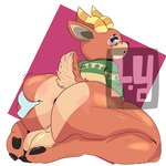 anthro anus big_butt butt butt_grab clothing feet fur glistening glistening_body hand_on_butt hooves looking_at_viewer male orange_body orange_fur solo sweatshirt teapot_(body_type) thick_thighs white_hand hornyyokai_(jefferson) animal_crossing nintendo beau_(animal_crossing) deer mammal 1:1 distracting_watermark watermark