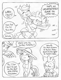 adolescent angry anthro back_wings clothed clothed_anthro clothed_female clothed_male clothing cutie_mark dialogue dress eyelashes female fin fluffy fluffy_tail freckles fully_clothed fully_clothed_anthro fully_clothed_female fully_clothed_male group hat headgear headwear male poofy_hair shirt_pocket speech_bubble sun_hat sundress tail text wings yelling young circe_(artist) friendship_is_magic hasbro my_little_pony mythology applejack_(mlp) fluttershy_(mlp) pinkie_pie_(mlp) rainbow_dash_(mlp) spike_(mlp) dragon earth_pony equid equine horse mammal mythological_creature mythological_equine mythological_scalie pegasus pony scalie comic english_text monochrome