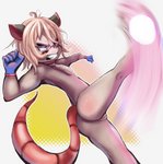 abstract_background action_pose ahoge anthro ball blonde_hair blue_clothing blue_gloves blue_handwear blush butt clenched_teeth clothing collar constricted_pupils eyewear female flat_chested foreshortening genitals glasses gloves hair handwear kick mostly_nude motion_blur pose pupils pussy raised_leg short_hair side_view simple_background slim small_pupils solo spread_legs spreading teeth young young_anthro young_female mylen sherrika american_opossum mammal marsupial hi_res