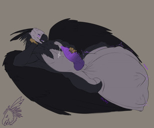 anthro anthro_pred balls beak big_balls black_beak black_body black_feathers blush blush_lines bodily_fluids claws cock_vore erection feathers forced genital_fluids genitals grey_background grey_body grey_feathers hand_on_penis huge_balls hyper hyper_balls hyper_genitalia jiggling knot knotted_penis male male_pred nude nude_male nude_pred penile penis precum purple_eyes purple_penis simple_background slosh sloshing_balls solo struggling struggling_prey teeth trapped trapped_in_balls unwilling_prey vore willing_pred zeanlain zeanlain_(character) accipitrid accipitriform avian bird eagle harpy_eagle colored story story_in_description