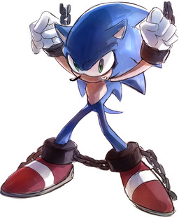 angry anthro biped blue_body blue_fur bound chain chained clenched_teeth clothing cuff_(restraint) fist footwear fur gloves green_eyes handwear iron_cuffs looking_at_viewer male metal_cuffs restraints shoes simple_background solo standing teeth white_background den255 sega sonic_the_hedgehog_(series) sonic_the_hedgehog eulipotyphlan hedgehog mammal