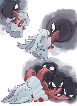 ambiguous_gender anal beads blush eyes_closed female front-quarter_view front_view gangbang group group_sex jewelry licking long_tongue looking_pleasured lying necklace on_side open_mouth oral red_eyes rimming sex side_view three-quarter_view tongue tongue_out unknown_artist nintendo pokemon gastly generation_1_pokemon generation_2_pokemon ghost misdreavus pokemon_(species) sphere_creature spirit undead