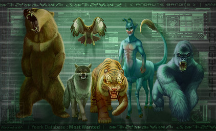 ambiguous_feral ambiguous_gender angry bared_teeth black_body black_fur blade blue_body blue_fur brown_body brown_feathers brown_fur ears_back fangs feathers feral fur grey_body grey_fur group looking_at_viewer male male_taur open_mouth orange_body orange_fur pivoted_ears snarling striped_body striped_fur stripes tail tail_blade teeth text weapon_tail whiskers charreed animorphs aximili-esgarrouth-isthill cassie_(animorphs) jake_berenson marco_(animorphs) rachel_(animorphs) tobias_(animorphs) accipitrid accipitriform alien andalite ape avian bear bird brown_bear buteo canid canine canis chickenhawk felid gorilla grizzly_bear haplorhine mammal pantherine primate red-tailed_hawk taur tiger ursine wolf 2016 digital_media_(artwork) digital_painting_(artwork) english_text painting_(artwork)