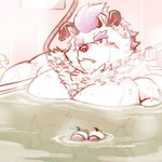 abs anthro bath bathing blush horn male muscular muscular_anthro muscular_male pecs solo water hiryuuuuuuuuu lifewonders tokyo_afterschool_summoners behemoth_(tas) monster 1:1