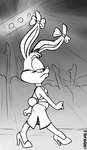 absurd_res anthro babs_bunny bow_(feature) bow_accessory clothing crowd dress ear_bow eyelashes female footwear greyscale group half-closed_eyes hi_res high_heels lagomorph leporid mammal monochrome narrowed_eyes rabbit shoes solo_focus tiny_toon_adventures unbakable walking warner_brothers