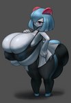 anthro bare_shoulders big_breasts big_butt blue_hair blue_nipples blush bottomwear breasts butt clothing crop_top eyelashes female glistening glistening_body grey_background hair hand_on_hip huge_breasts huge_butt hyper hyper_breasts looking_at_breasts looking_at_own_breasts looking_at_self nipples not_furry pants pupils red_eyes shadow shirt short_hair short_stack simple_background skindentation solo standing thick_thighs topwear translucent translucent_clothing white_body white_pupils yoga_pants yboon nintendo pokemon ellia_(yboon) generation_3_pokemon kirlia pokemon_(species) shiny_pokemon absurd_res full-length_portrait hi_res portrait