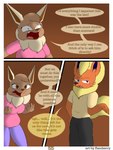 3:4 absurd_res angry anthro belly big_breasts breasts brown_body brown_eyes brown_fur canid canine canis clothed clothing comic dialogue digital_drawing_(artwork) digital_media_(artwork) discussion duo eevee eeveelution elizabeth_venizee english_text female flamberry_(artist) flareon franklin_flare fur generation_1_pokemon hair hi_res ibispaint_(artwork) male mammal nintendo open_mouth pokemon pokemon_(species) simple_background slightly_chubby slightly_chubby_female surprised_expression tail text