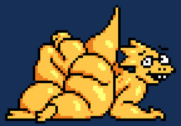 anthro big_butt butt butt_grab eyewear female glasses hand_on_butt looking_at_viewer looking_back nerd presenting presenting_hindquarters solo tail thick_thighs yellow_body iloveslutyshortstax undertale_(series) alphys lizard reptile scalie digital_media_(artwork) pixel_(artwork)