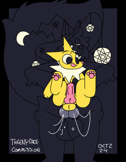 anal animal_genitalia animal_penis black_body black_fur bodily_fluids canine_genitalia canine_penis clothing cum fur genital_fluids genitals hat headgear headwear intersex intersex/male magic_user male male_penetrated penetration penis witch witch_hat yellow_body yellow_fur theenyface nintendo pokemon canid canine canis eeveelution generation_1_pokemon jolteon mammal pokemon_(species) wolf animated animated_gif loop short_playtime