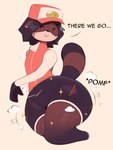 anthro black_hair butt butt_expansion clothing expansion femboy hair hat headgear headwear male markings solo striped_markings striped_tail stripes tail tail_markings text thick_thighs thigh_expansion topwear torn_clothing kkoart kk_(kkoart) canid canine mammal raccoon_dog tanuki digital_media_(artwork)