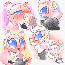 anthro blue_eyes blush blush_lines butt_slap clothing disembodied_penis duo fellatio female floating_hands genitals hair headgear logo machine male not_furry open_mouth oral penile penis pink_hair sex slap sound_effects spanked_butt spanking text bakothemimic kirby_(series) nintendo susie_(kirby) alien alien_humanoid humanoid robot 1:1 artist_logo colored_sketch digital_drawing_(artwork) digital_media_(artwork) english_text hi_res multiple_images shaded simple_shading sketch sketch_page