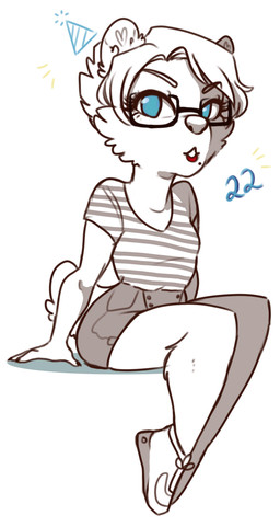 anthro biped chibi clothed clothing eyewear female fur glasses hair looking_at_viewer sitting slightly_chubby solo redpixie red_(redpixie) bear mammal polar_bear ursine restricted_palette