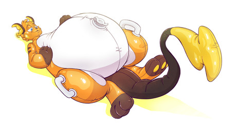 ambiguous_gender anthro belly belly_expansion expansion handles_on_thighs inflatable inflation lying nozzle_on_belly on_back pawpads solo tail nickwolf nintendo pokemon toychu_(character) animate_inanimate generation_1_pokemon living_inflatable pokemon_(species) raichu absurd_res hi_res