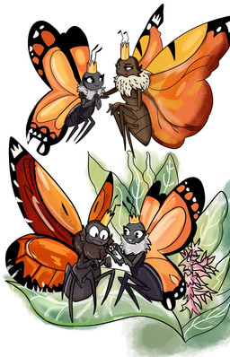 2_antennae 4_legs ambiguous_gender antennae_(anatomy) arthropod_abdomen black_antennae black_body crown duo elderly_female eyelashes eyespots flower flying hand_on_shoulder hands_together headgear holding_flower holding_object humanoid_hands insect_wings lepidopteran_wings looking_at_another looking_at_flower looking_at_object looking_at_plant markings monotone_body mouth_closed multicolored_wings orange_wings plant quadruped ruff sitting smile wings fenghuangz disney hoppers_(disney) pixar fan_character insect_queen_(hoppers) mirabelle_(honeycombcrown) titus_(hoppers) arthropod butterfly insect lepidopteran monarch_butterfly taur 2026 digital_media_(artwork) hi_res brother_(lore) brother_and_sister_(lore) daughter_(lore) mother_(lore) mother_and_child_(lore) mother_and_daughter_(lore) parent_(lore) parent_and_child_(lore) parent_and_daughter_(lore) sibling_(lore) sister_(lore)