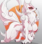 anthro big_breasts breasts featureless_breasts female fur looking_at_viewer markings nude simple_background smile solo tail thick_thighs white_body white_fur arskie198 capcom clover_studio okami_(capcom) amaterasu_(okami) canid canine canis deity mammal wolf hi_res