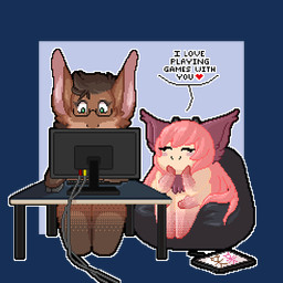 4_arms azi computer duo electronics gaming multi_arm multi_limb text doodlelu1992 aziran fluffybastion trinket bat domestic_cat felid feline felis mammal 1:1 alpha_channel digital_media_(artwork) english_text low_res pixel_(artwork)