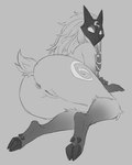 anthro anus butt cloven_hooves female genitals hoof_focus hooves markings mask pussy solo underhoof vibrantrida lewdismug league_of_legends riot_games tencent kindred_(lol) lamb_(lol) bovid caprine mammal sheep hi_res monochrome