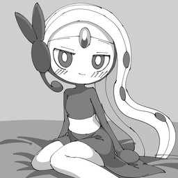 bedding biped blush blush_lines clothed clothing dress female flat_chested forehead_gem gem grey_background hair long_hair looking_at_viewer mitten_hands pear-shaped_figure pseudo_clothing pseudo_dress sash short simple_background sitting smile smiling_at_viewer solo wide_hips noye nintendo pokemon generation_5_pokemon humanoid legendary_pokemon meloetta meloetta_(aria_form) pokemon_(species) 1:1 2025 digital_media_(artwork) greyscale hi_res monochrome portrait