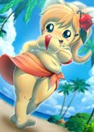 anthro beach big_breasts bikini breasts clothed clothing female genitals holding_breast outside pussy pussy_floss seaside skimpy slightly_chubby solo swimwear two-piece_swimsuit kicktyan mammal species_request absurd_res hi_res