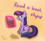 book cutie_mark feathered_wings feathers female feral fur hair horn insult levitation looking_at_viewer multicolored_hair purple_body purple_feathers purple_fur purple_hair simple_background solo text two_tone_hair wings filpapersoul friendship_is_magic hasbro my_little_pony mythology twilight_sparkle_(mlp) equid equine mammal mythological_creature mythological_equine winged_unicorn 2014 english_text hi_res reaction_image