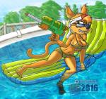 anthro bikini breasts camel_toe clothing contest eyewear female patreon_logo patreon_username solo sunglasses swimming_pool swimwear text translucent translucent_clothing two-piece_swimsuit website_logo wet hentai_boy_(artist) international_moron_patrol patreon meglif domestic_cat felid feline felis mammal english_text hi_res url