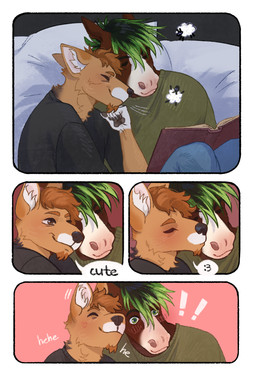 anthro beard bed bedroom_eyes book brown_hair bubble comic_book comic_panel dialogue duo facial_hair furniture green_hair hair hug kiss_on_lips kissing male male/male narrowed_eyes seductive shy silly sleeping smile speech_bubble ryan1111_(artist) mario_bros nintendo bovid canid canine canis caprine domestic_dog equid equine herding_dog horse mammal pastoral_dog sheep welsh_corgi comic cover cover_art cover_page hi_res