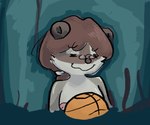 anthro ball basketball_(ball) clothed clothing exhibitionism eyewear female glasses smile solo topless topless_anthro topless_female rravenlv lindsay_(funkybun) mammal procyonid raccoon