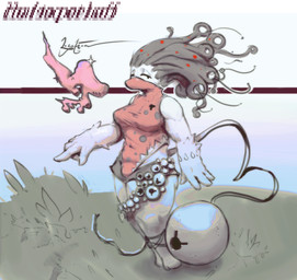 anthro bell big_breasts breasts bulge clothing grass gynomorph intersex jingle_bell leotard navel pattern_clothing pattern_topwear plant solo spots spotted_clothing spotted_topwear tail topwear unusual_anatomy unusual_hair unusual_tail rosiamn mammal unknown_species hi_res