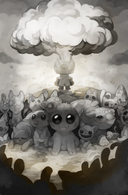 ambiguous_gender bottomwear clothed clothing cloud coat conjoined egg empty_eyes explosion eyes_closed fangs female feral front_view fur gloves group hair handwear happy lab_coat looking_at_another looking_at_viewer male nuclear_bomb nuclear_explosion open_mouth pants quadruped sharp_teeth sitting smile standing tail teeth tongue topwear vein sony-shock mewgenics dr._beanies_(mewgenics) stacy_(mewgenics) domestic_cat felid feline felis human mammal 2025 absurd_res digital_media_(artwork) hi_res monochrome