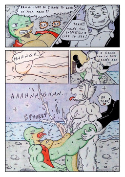 anal anal_penetration anthro balls barazoku biceps blush blush_lines bodily_fluids boots clothed clothing comic_panel cum cum_inside dialogue dominant dominant_male duo ejaculation erection footwear forced forced_anal fur genital_fluids genitals green_body hair humanoid_genitalia humanoid_penis internal internal_anal looking_pleasured male male/male male_penetrated male_penetrating manly moan multicolored_body muscular muscular_anthro muscular_arms muscular_male night nude onomatopoeia open_clothing open_shirt open_topwear orgasm orgasm_face outside outside_sex pecs penetration penile penile_penetration penis penis_in_ass plap port red_clothing seaside seaside_sex sex sharp_teeth shirt shoes sound_effects speech_bubble sweat sweatdrop sweaty_chest tail tail_tuft teeth text thick_tail topwear tuft white_body white_fur dashthefox albino_(seaborn) nikel felid lion lizard mammal pantherine reptile scalie absurd_res comic english_text hi_res traditional_media_(artwork)