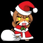 anthro bag brown_hair chibi christmas_clothing christmas_headwear clothed clothing costume female fur hair hat headgear headwear holidays holly_(plant) markings open_mouth open_smile orange_body orange_fur plant santa_costume santa_hat simple_background simple_eyes smile solo standing striped_markings stripes transparent_background yellow_eyes conditional_dnp tom_fischbach christmas padoru twokinds flora_(twokinds) felid feline keidran mammal pantherine tiger 1:1 2023 adobe_photoshop_(artwork) alpha_channel colored digital_media_(artwork)