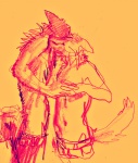 anthro clothed clothing duo eyes_closed hand_holding love male male/male romantic romantic_couple simple_background tail topless java canid canine canis domestic_dog mammal