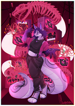 andromorph anthro bone electronics glowing glowing_eyes horror_(theme) intersex screen skeleton standing television loopachino lou_(loopachino) reptile scalie snake absurd_res hi_res